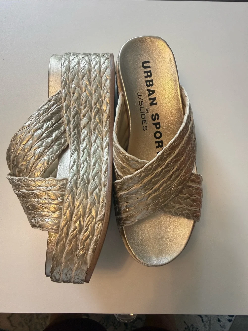 Metallic Gold Braided Platform Slide Sandals